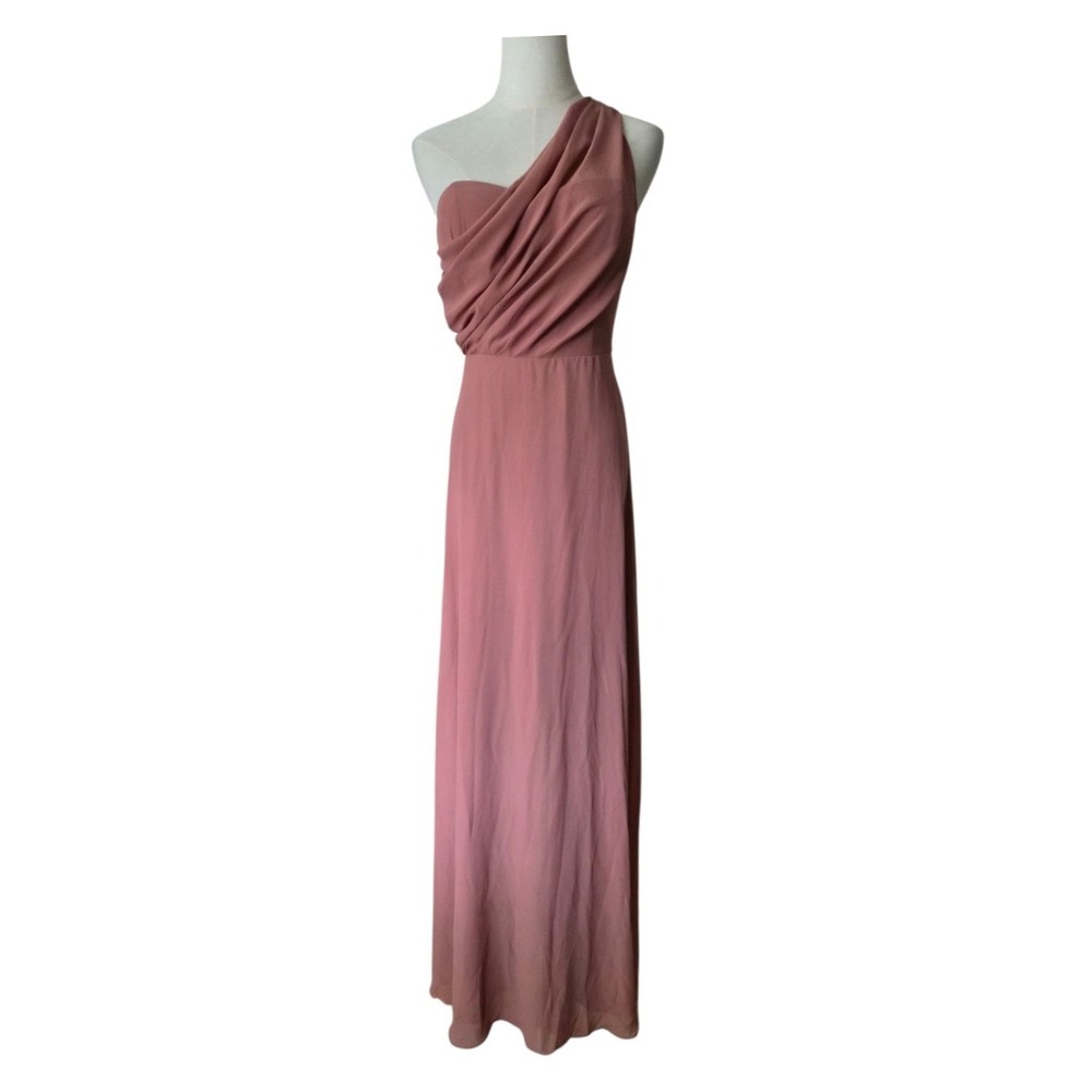 Birdy Grey Kira Chiffon Dress Large Desert Rose One Shoulder Maxi Bridesmaid NWT